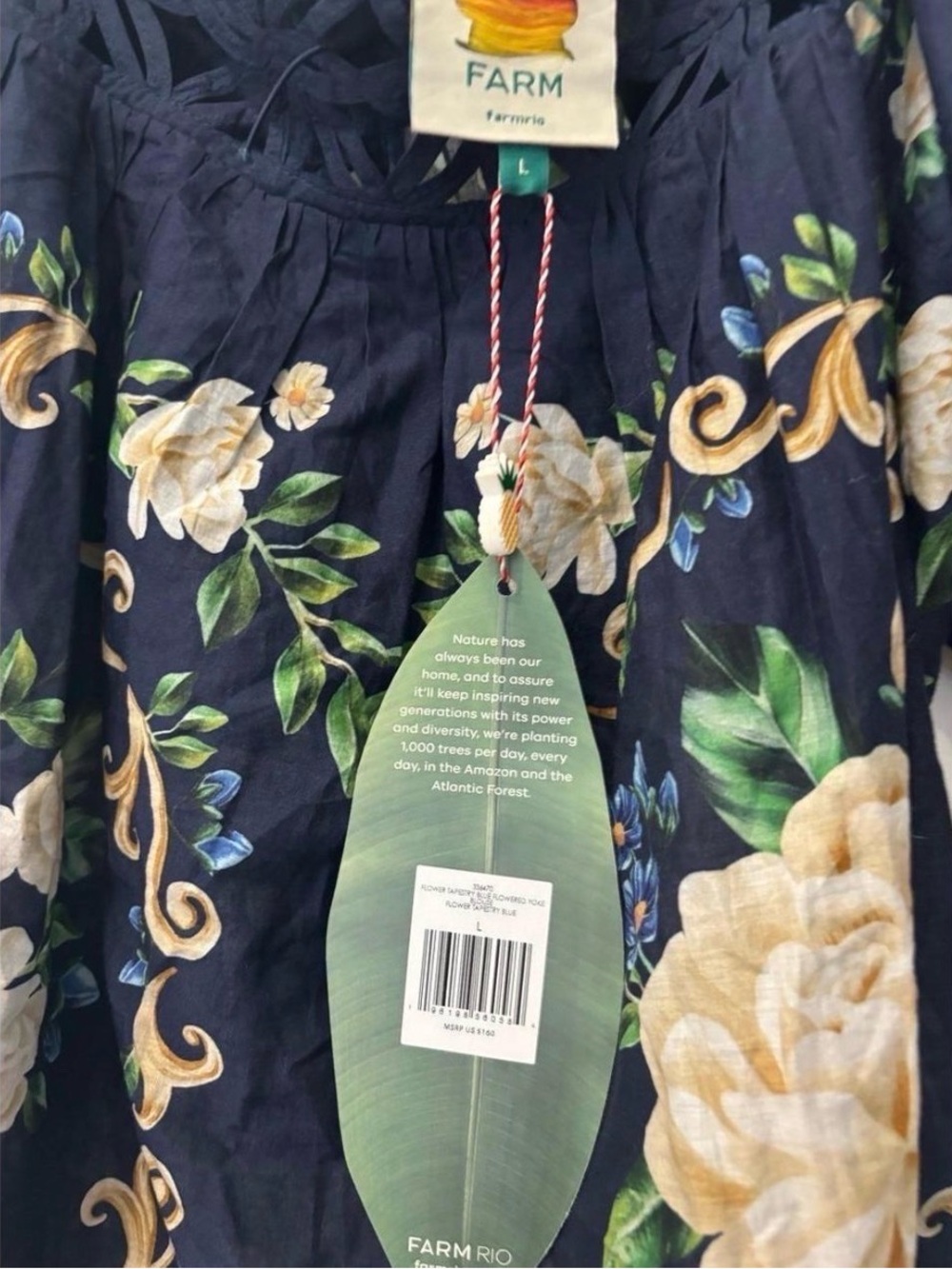 FARM Rio Navy Floral Square-Neck Puff Sleeve Blouse - Picture 4 of 8